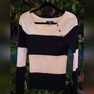 Ralph Lauren Black and White Striped Crew Neck Sweater
